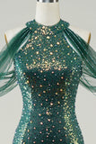 Sparkly Dark Green Sequin Mermaid Long Ball Dress