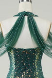 Sparkly Dark Green Sequin Mermaid Long Ball Dress