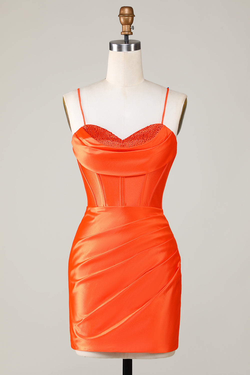 Sparkly Orange Beaded Corset Tight Short Cocktail Dress