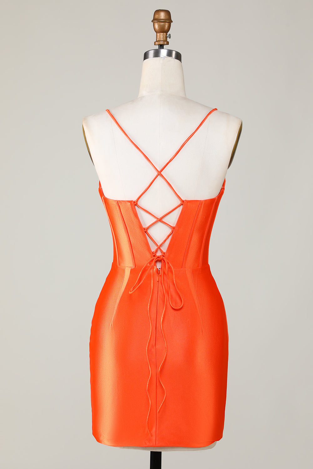 Sparkly Orange Beaded Corset Tight Short Cocktail Dress