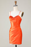 Sparkly Orange Beaded Corset Tight Short Cocktail Dress