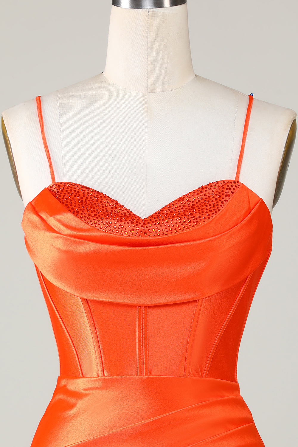 Sparkly Orange Beaded Corset Tight Short Cocktail Dress