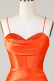 Sparkly Orange Beaded Corset Tight Short Cocktail Dress