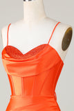Sparkly Orange Beaded Corset Tight Short Cocktail Dress