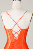Sparkly Orange Beaded Corset Tight Short Cocktail Dress
