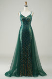 Sparkly Dark Green Beaded Long Ball Dress