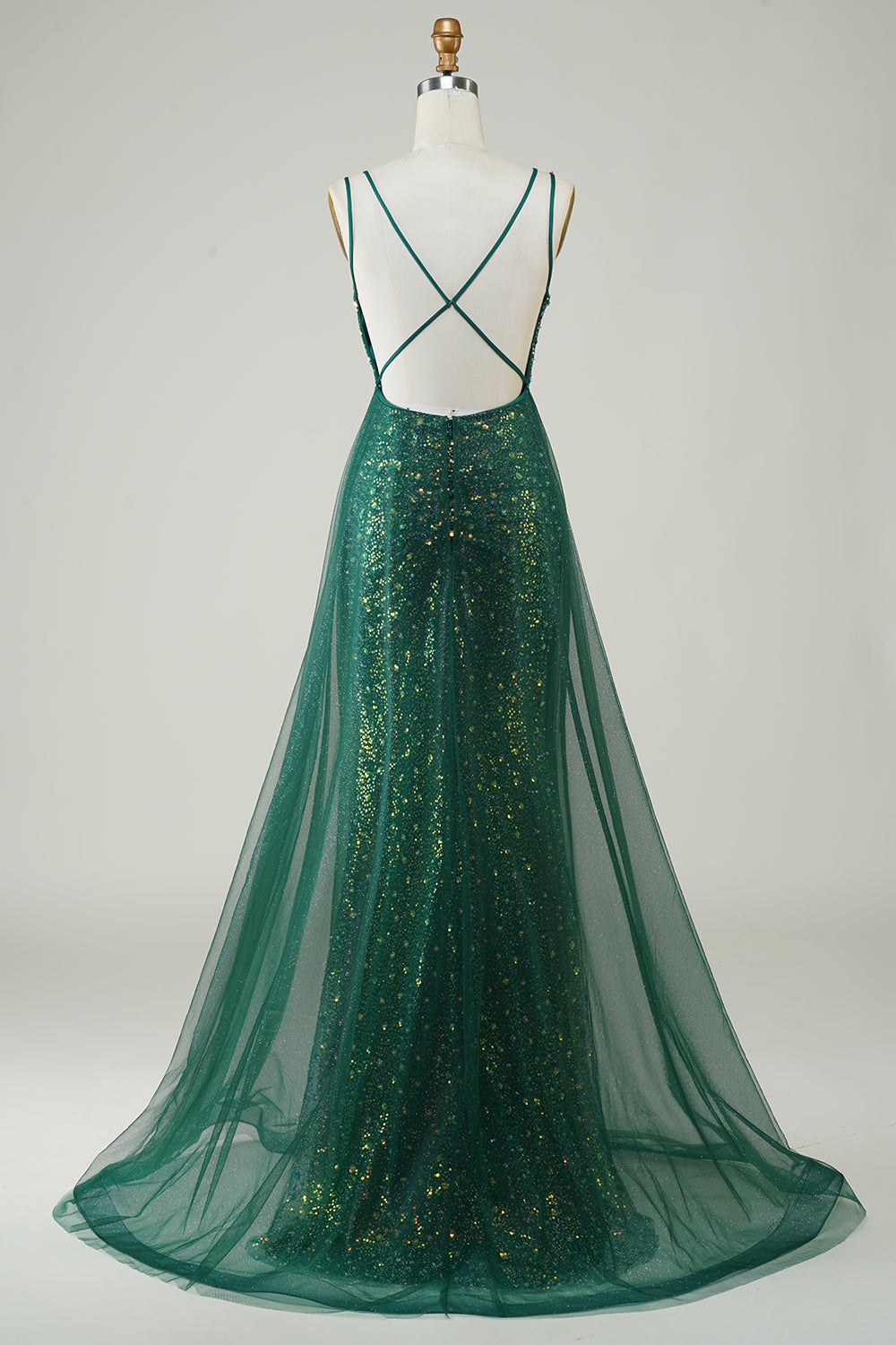 Sparkly Dark Green Beaded Long Ball Dress