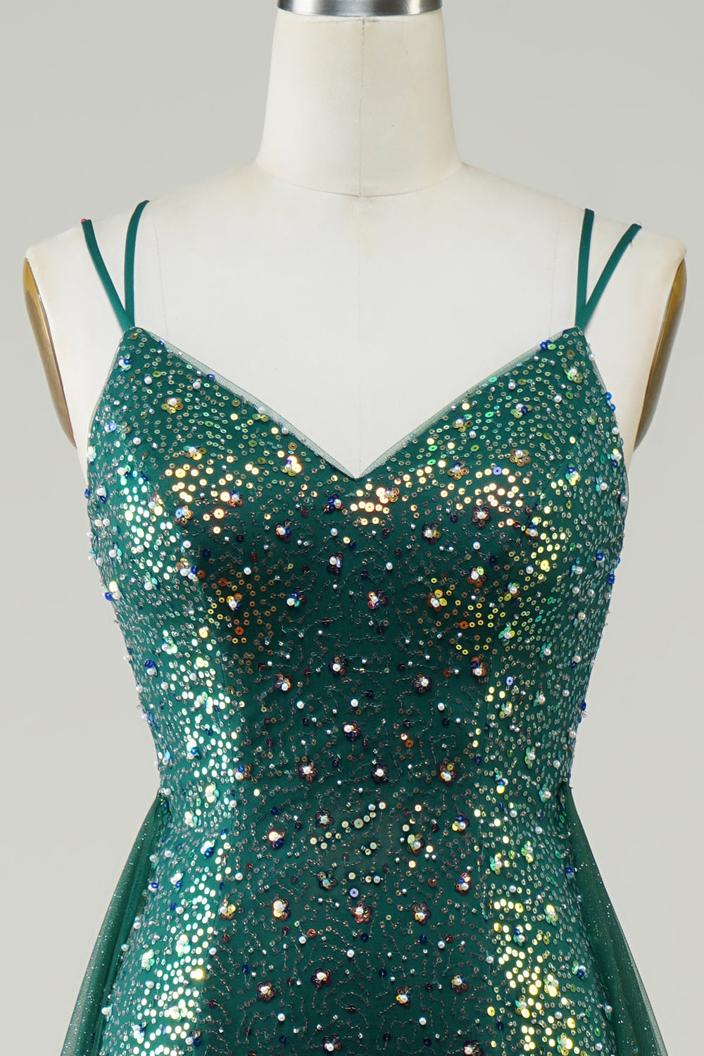 Sparkly Dark Green Beaded Long Ball Dress