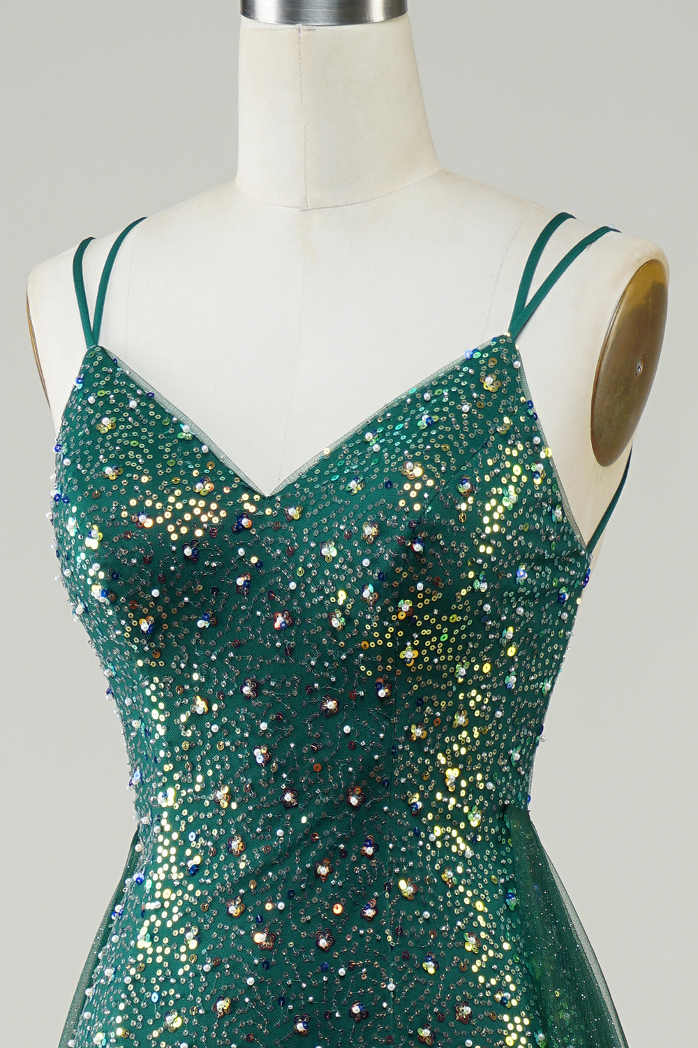 Sparkly Dark Green Beaded Long Ball Dress