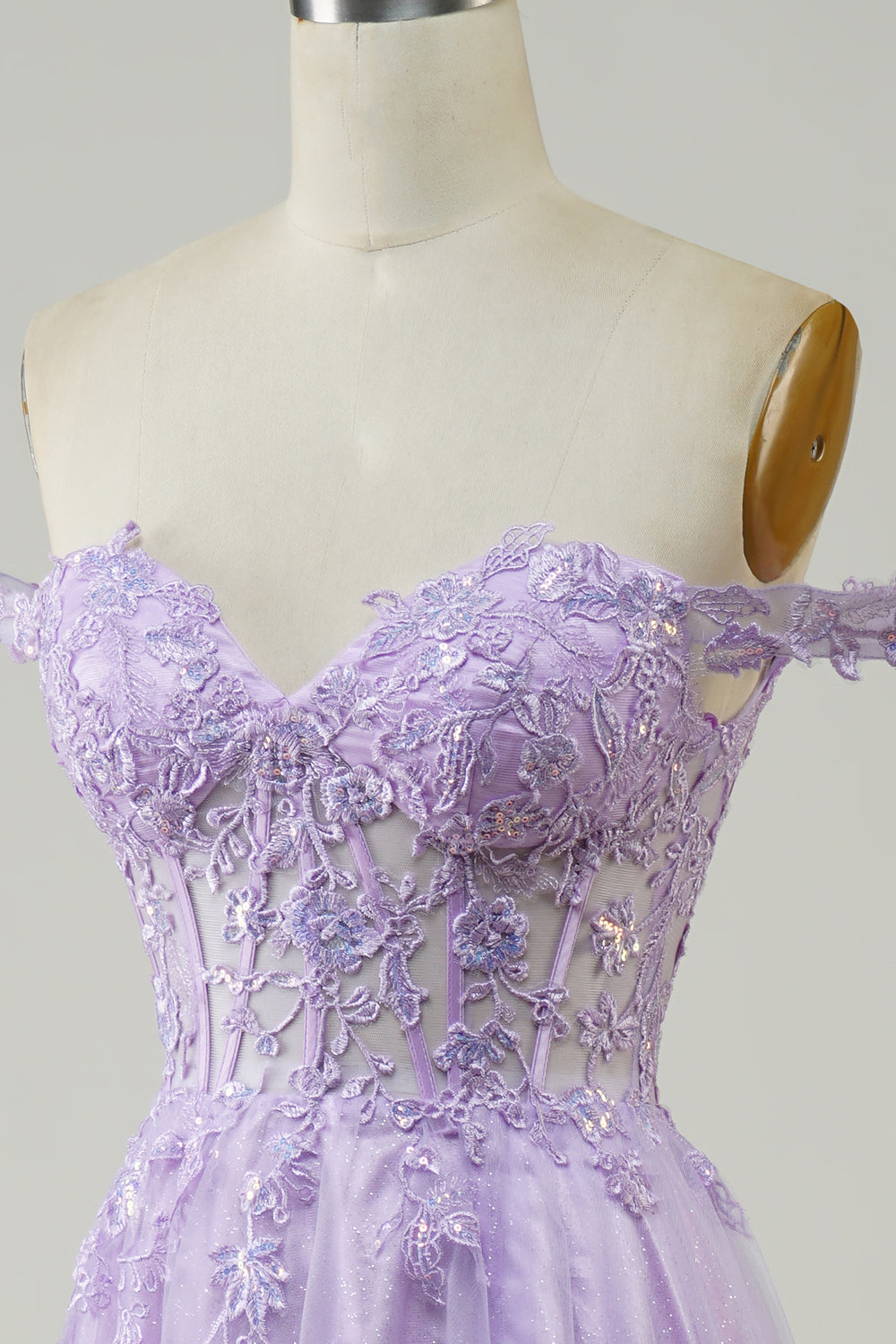 Purple Corset A-Line Long Tulle Ball Dress with Lace