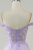 Purple Corset A-Line Long Tulle Ball Dress with Lace