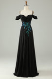 Cold Shoulder Black Sequins Corset Long Ball Dress