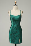 Dark Green Beaded Bodycon Ball Dress With Criss Cross Back