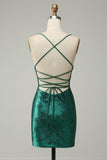Dark Green Beaded Bodycon Ball Dress With Criss Cross Back