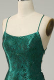 Dark Green Beaded Bodycon Ball Dress With Criss Cross Back