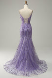 Mermaid Spaghetti Straps Purple Ball Dress with Beading