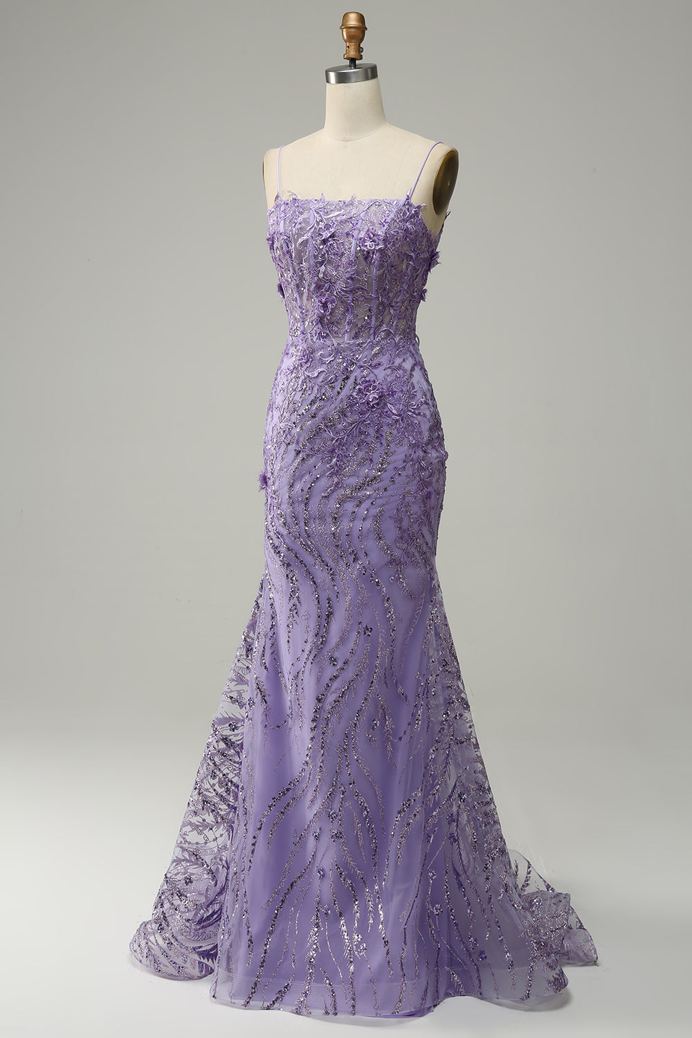 Mermaid Spaghetti Straps Purple Ball Dress with Beading