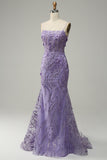Mermaid Spaghetti Straps Purple Ball Dress with Beading