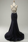 Navy Strapless Sweetheart Beaded Ball Dress with Split