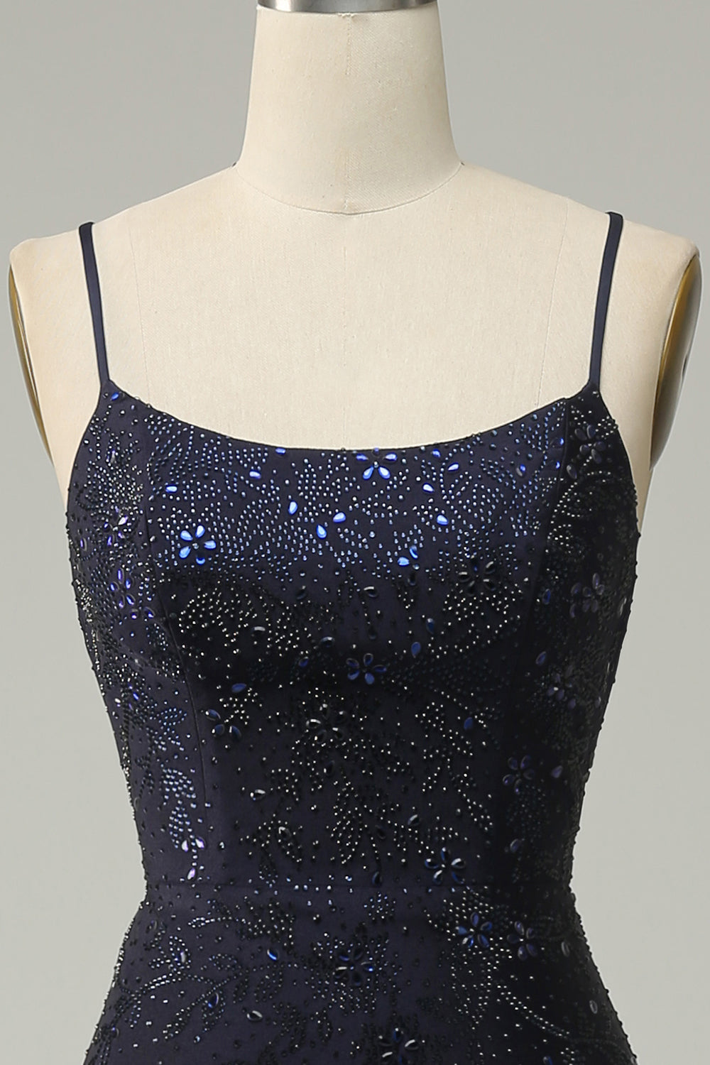 Navy Strapless Sweetheart Beaded Ball Dress with Split