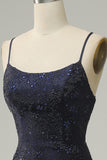 Navy Strapless Sweetheart Beaded Ball Dress with Split