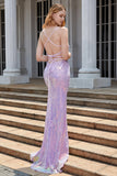 Purple Sparkly Appliques Corset Ball Dress with Slit