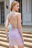 Purple Sparkly Corset Cocktail Dress with Appliques