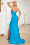Mermaid Sweetheart Blue Long Ball Dress with Split Front