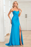 Mermaid Sweetheart Blue Long Ball Dress with Split Front