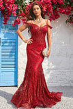 Mermaid Off the Shoulder Burgundy Corset Ball Dress with Bronzing