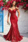 Mermaid Off the Shoulder Burgundy Corset Ball Dress with Bronzing