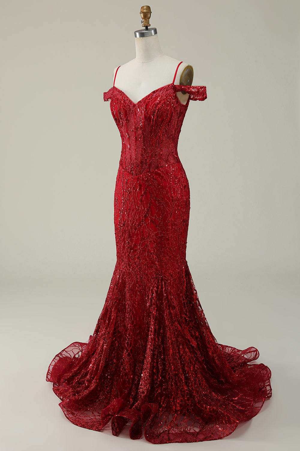 Burgundy Mermaid Cold Shoulder Long Ball Dress