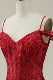 Burgundy Mermaid Cold Shoulder Long Ball Dress