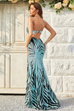 Mermaid One Shoulder Green Sequins Long Ball Dress with Split Front
