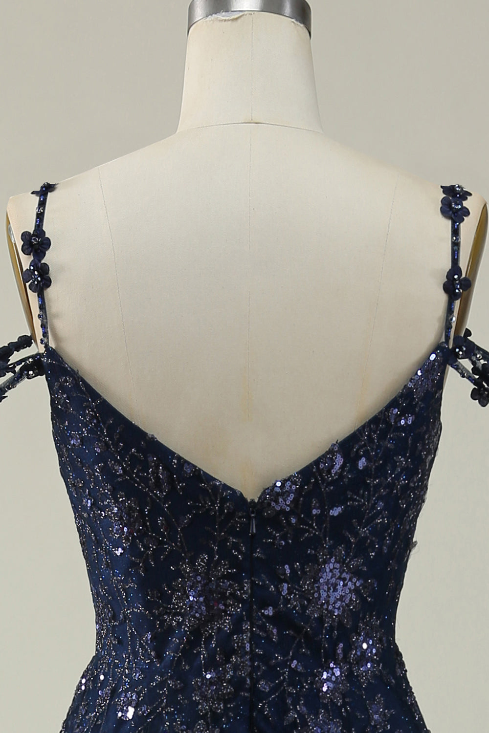 Navy A Line Cold Shoulder Long Ball Dress