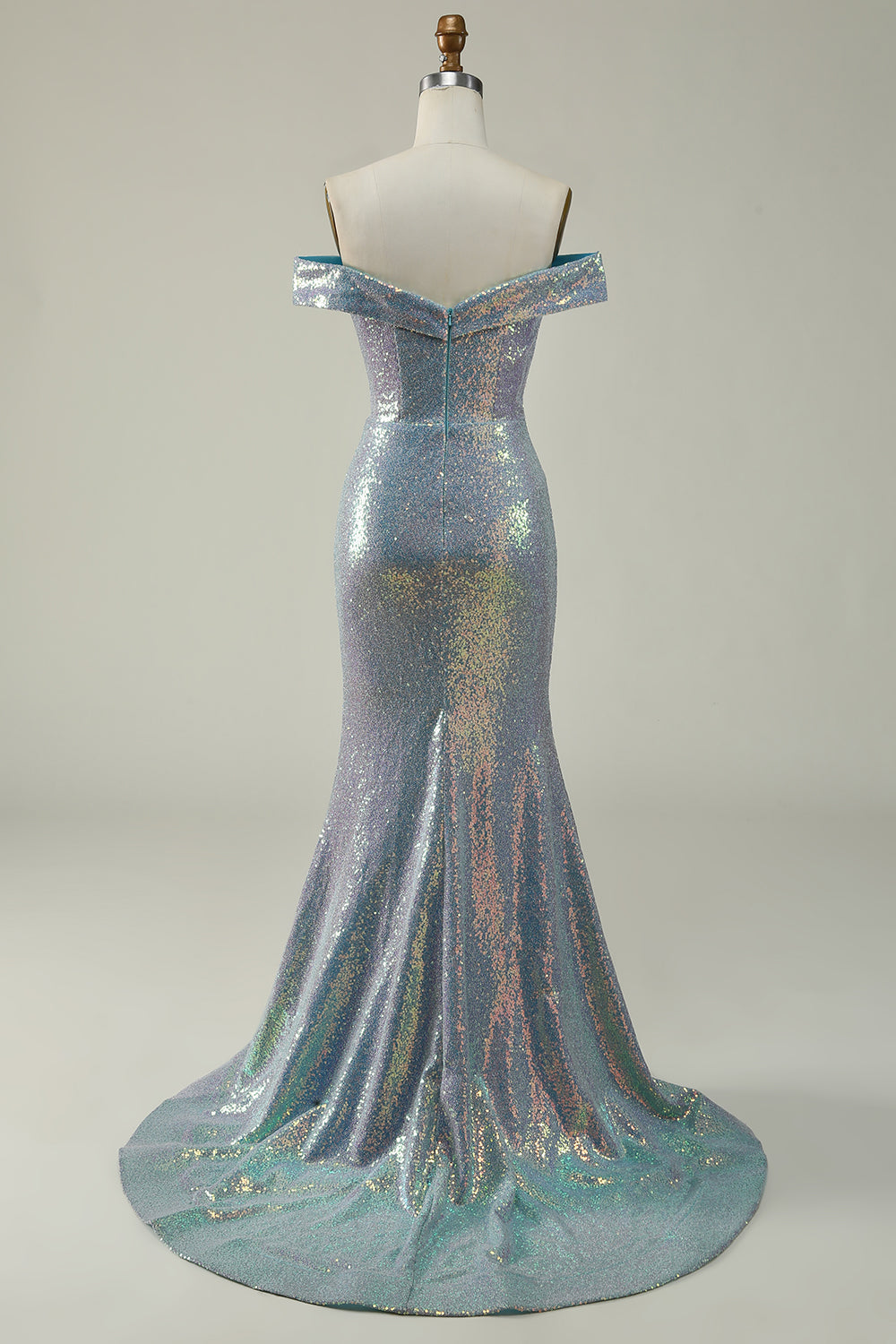 Mermaid Blue Sparkly Off the Shoulder Ball Dress With Slit