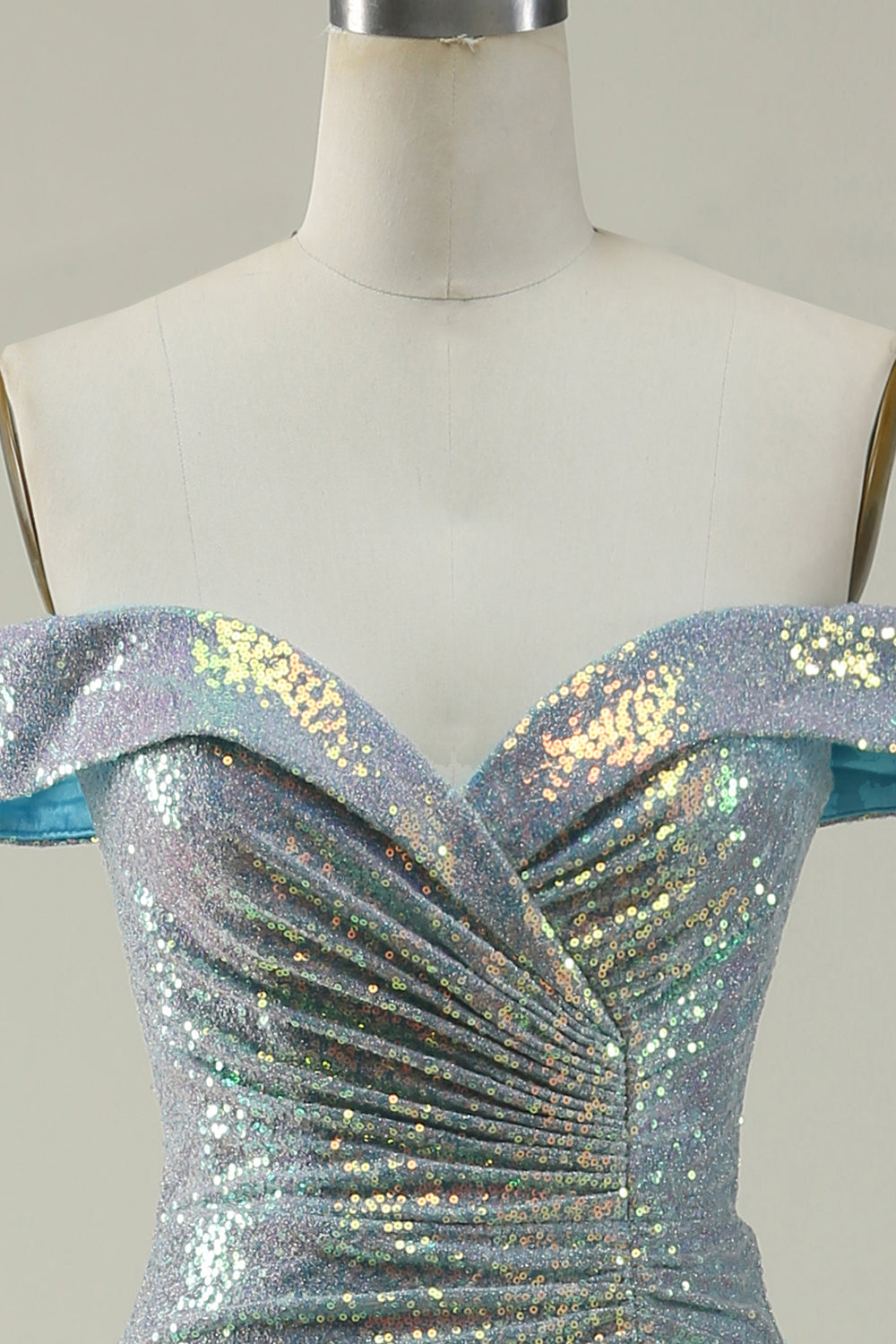 Mermaid Blue Sparkly Off the Shoulder Ball Dress With Slit