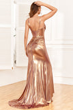 Golden Ruffles Corset Ball Dress with Slit
