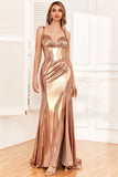 Golden Ruffles Corset Ball Dress with Slit