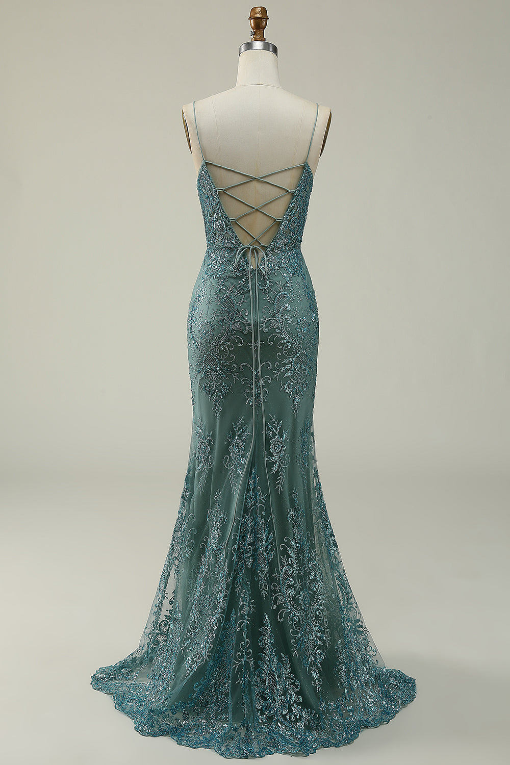 Mermaid Spaghetti Straps Green Long Ball Dress with Split Front
