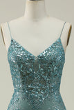 Mermaid Spaghetti Straps Green Long Ball Dress with Split Front
