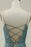 Mermaid Spaghetti Straps Green Long Ball Dress with Split Front