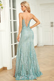 Mermaid Spaghetti Straps Green Long Ball Dress with Criss Cross Back