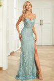 Mermaid Spaghetti Straps Green Long Ball Dress with Criss Cross Back