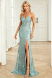Mermaid Spaghetti Straps Green Long Ball Dress with Criss Cross Back