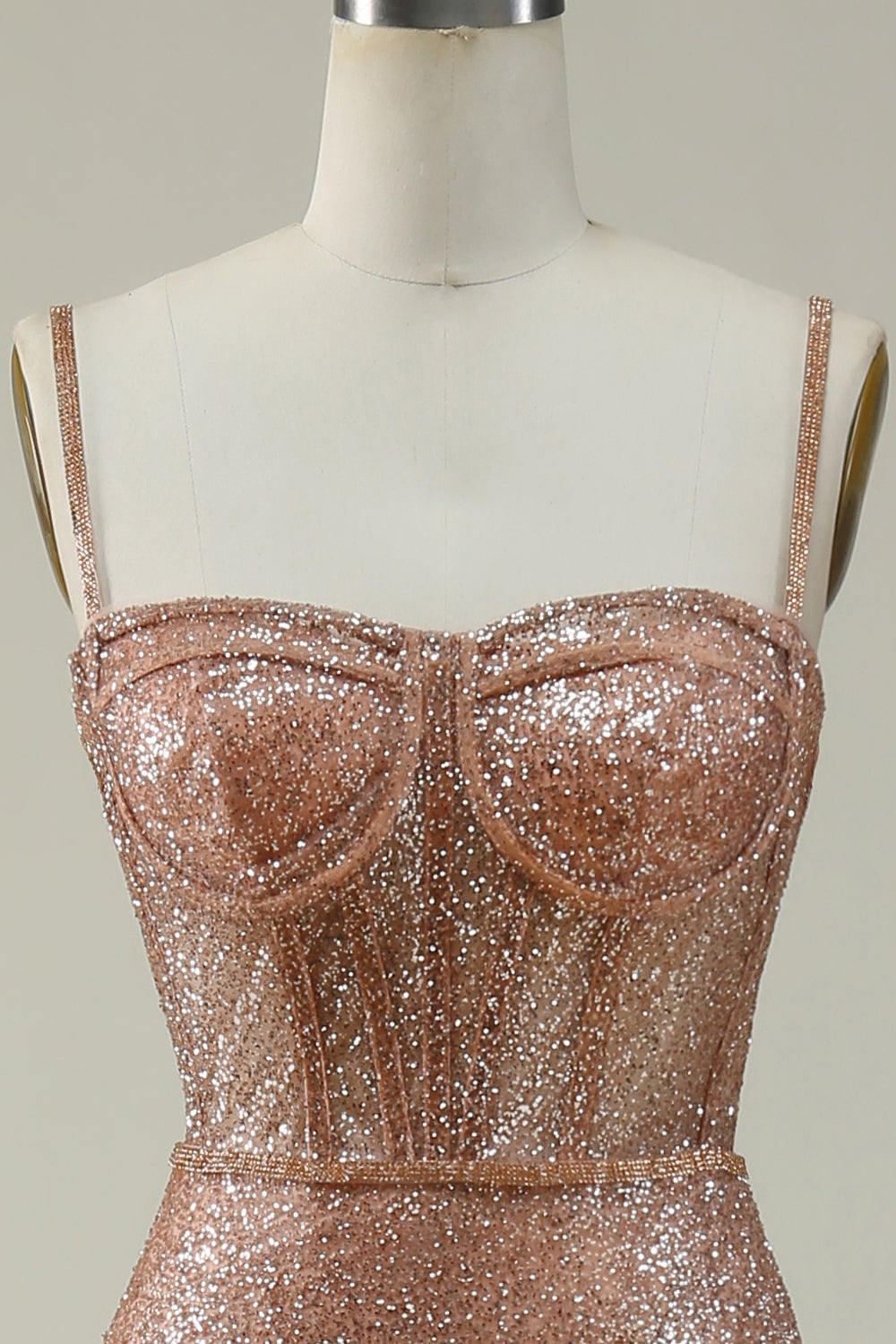 Mermaid Spaghetti Straps Blush Sequins Long Ball Dress