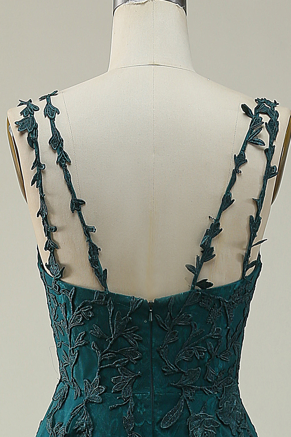 A Line Spaghetti Straps Dark Green Long Ball Dress with Appliques