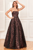 Black A Line Strapless Floor Length Ball Dress with Beading