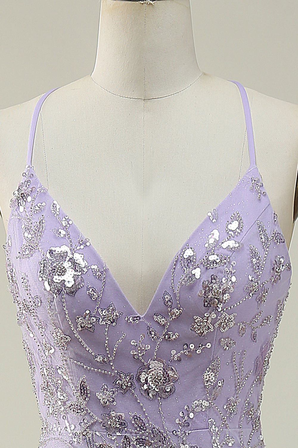 Mermaid Spaghetti Straps Purple Long Ball Dress with Beading