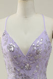 Mermaid Spaghetti Straps Purple Long Ball Dress with Beading